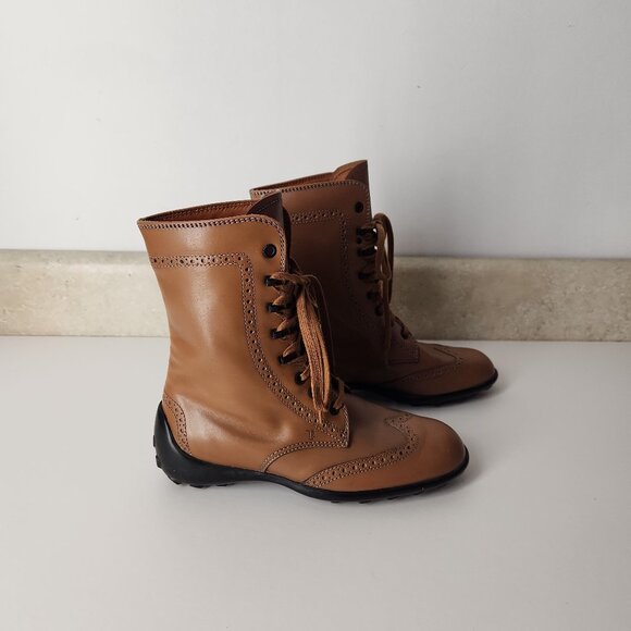 Tod's brown leather lace-up ankle boots brogue detailing womens 36 EU / 6 US - Picture 5 of 15